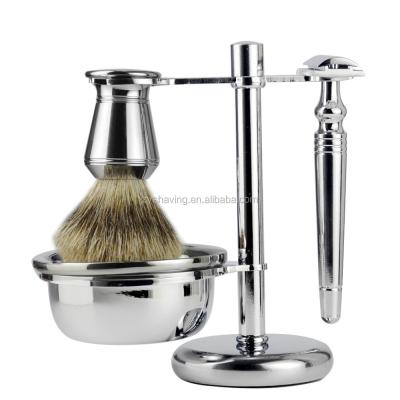 China Luxury Shaving Brush ZY Men Shaving Badger Hair Brush Safety Razor Holder Bowl Set Pure Metal for sale