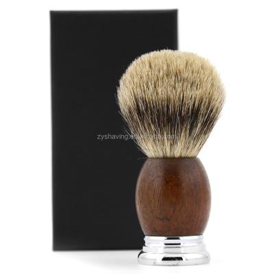 China Men Retro Shaving Brush ZY and Alloy Rosewood Base Handle Finest Badger Hair Wet Shaving Brush for sale