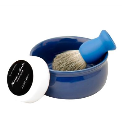 China Durable High Quality Men's Blue Ceramic Shaving Brush Tool Soap Cleaning Basin + Shaving Brush for sale