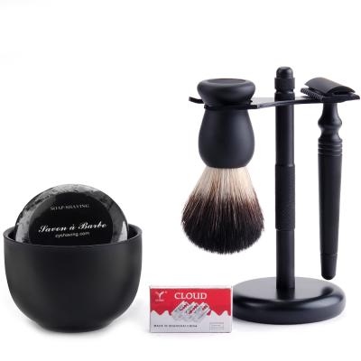 China Razor Temperament Durable Men's Cleaning Tool Kit + Black Shaving Brush + Black Alloy Razor for sale