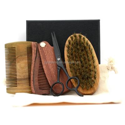 China ZY 4 PCS Private Label Sandal Wooden Folding Beard Comb Straightens Beard Comb Brush for sale