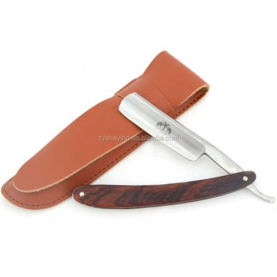 China Grandslam Single Wet Man Straight Blade Razor Wet Shaving Wood Handle Case Pocket Genuine Leather Set for sale