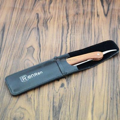 China ZY Customized Single Blade Men's Rose Wood Handle Folding Straight Shaving Razor With Black Pocket for sale