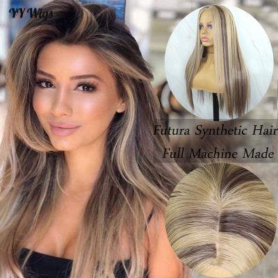 China Silky Straight Wave Honey Blonde Mixed Brown Color Synthetic Wig No Lace Futura Fiber For Women for sale