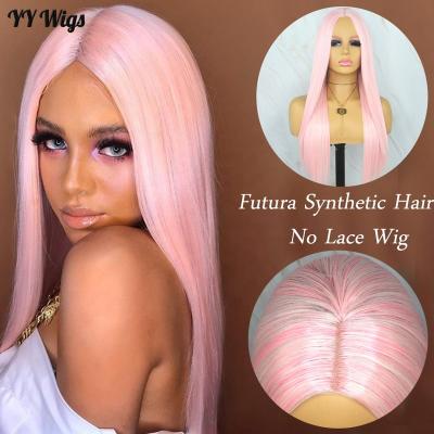 China Silky Straight Wave Futura Light Pink Fiber No Lace Synthetic Wig For Women 22 Inch High Density for sale