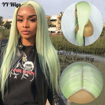 China Hot Selling Fluorescent Green Color Silky Straight Wave Futura No Lace Synthetic Wig For Women for sale