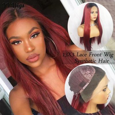 China Silky Straight Wave YY WIGS Wine Red Color 13X4 Lace Front Synthetic Wig 1B/99J For Women for sale