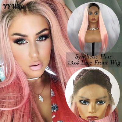 China 1B/Pink Silky Straight Chinese Fiber 13x4 Lace Front Wig Synthetic High Quality Wig For Women for sale