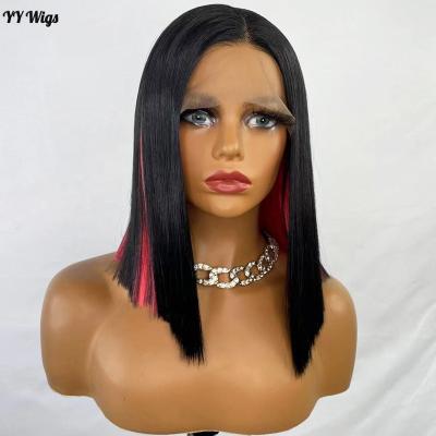 China Synthetic Lace Front Wigs For Black Women Short Bob Wigs Ombre Pink Color 13X4INCH Futura Straight Silky Straight Fiber Hair for sale