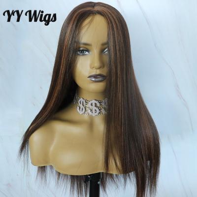 China Silky Straight Wave Brown with Blonde Highlight Long Straight Wig for Color Women Futura Machine Made Heat Resistant Full Wigs with Natural Hairline for sale