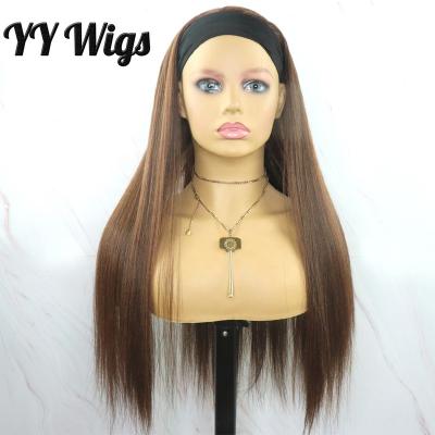 China Long Silky Straight Wave Hair Heat Resistant Synthetic Wigs For Futura Black Mixed Hair Color Wigs WomenTurban Silky Straight Headband Wigs for sale