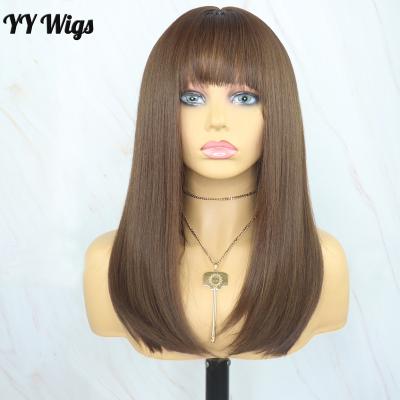 China Silky Straight Wave With Bangs #6 Linen Brown Straight Wigs With Bangs For Color Women Full Hair Machine Made Futura Heat Resistant Wigs With Natural Hairline for sale