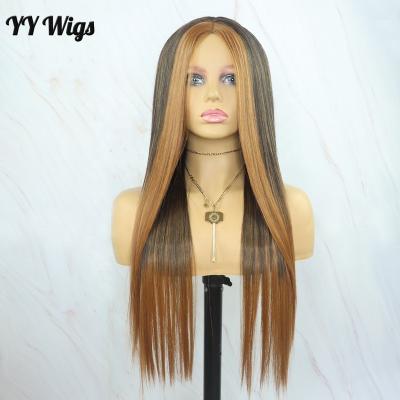 China Silky Straight Wave Brown Accent Long Straight Wigs For Color Women Full Hair Machine Made Futura Heat Resistant Wigs With Natural Hairline for sale