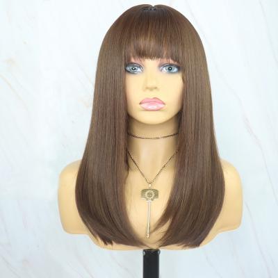 China Bob Natural Bob Futura Fiber Wig 16 Inch Bob Wig Brown Color With Bangs For Women for sale