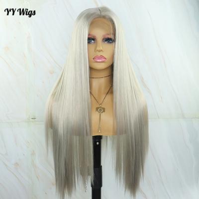 China Synthetic Silky Straight Wig Gray Color Gluesless Wigs Heat Resistant Lace Front Wig For Black Women 13x4 Silky Straight Lace Front Wig for sale