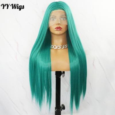 China Green 13x4 Long Silky Straight Synthetic Lace Front Wig Heat Resistant Hair Silky Straight Wave Lace Wig For Women for sale