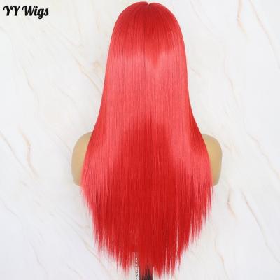 China Futura Fiber Silky Straight Full Lace Wig Synthetic Red Color Wig With Baby Hair 22 Inches for sale