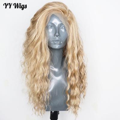 China Water Wave Honey Blonde Curly Wig Futura Heat Resistant Lace Front Synthetic Wig 13x4 Fiber for sale