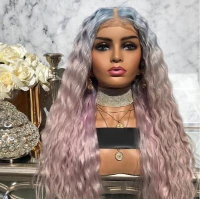 China Ombre CURLY Blue Gray and Pink Loose Wave Curly Hair Color Full Lace Wigs for sale