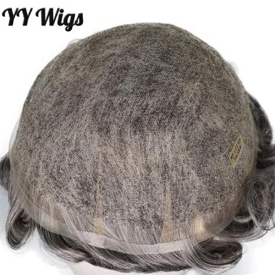 China wholesale 3 Brown Mixed 65% Gray Hair Toupee For Men Swiss Lace Toupee 8