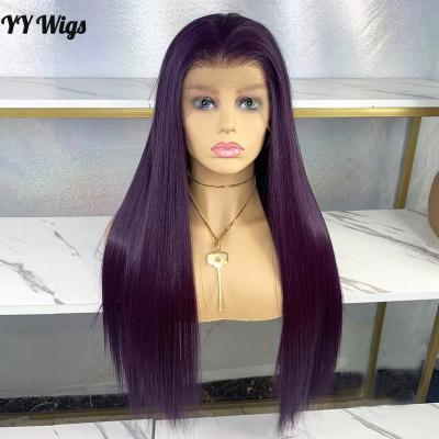 China Wholesale Price 13x4 Futura Silky Straight Synthetic Lace Front Wigs Long Silky Straight Dark Purple Wig For Black Women for sale