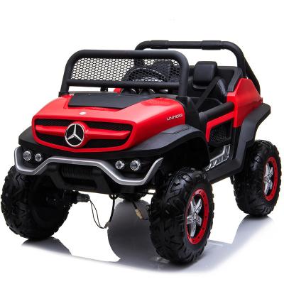 China LED Headlights And Music 4X4 Battery New Off Road Big Size 2 Seater Benz Unimog Licensed 24V 4WD Electric Ride On Car Kids Ride On Toys for sale