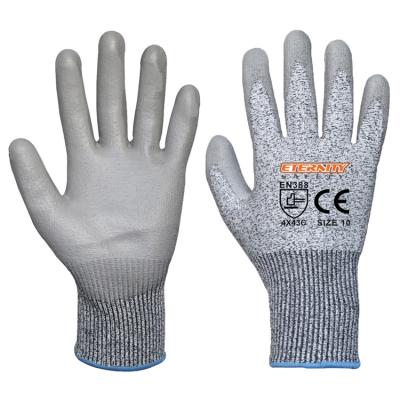 China Gray Cut Resistant PU Coated HPPE High Performance Cut 5 A4 Puncture Proof Gloves Cut Resistant en venta