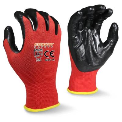 China Flexible Work Gloves Nitrile Resistant EN388 Nitrile Coated Construction Work Gloves Black Nitrile Gloves for sale