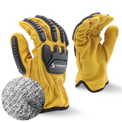 China Cut Resistant HPPE Scratching Resistant Anti Cut Cow Grain Garden Leather Work Glove for sale