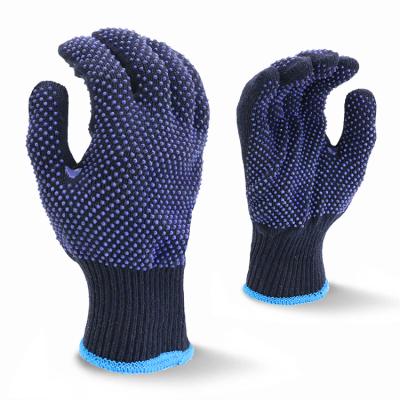 China Flexible Navy Blue Cotton Poly Knit Gloves With 2 Sides Anti Slip PVC Dots for sale