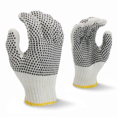 China Flexible Polycotton Twine Knitted Double Side Polka Dotted PVC Working Gloves for sale