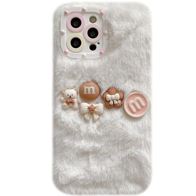 China 2022 best-selling fashion phone case plush mobile phone strap hot-selling three-dimensional cartoon cookie bear for promax iphone13 for sale