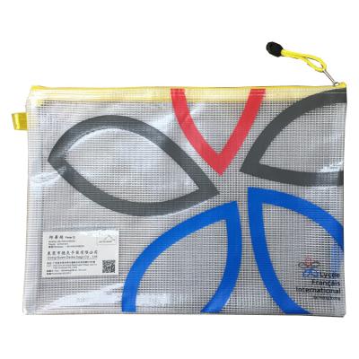 China Custom Transparent Office Dongguan Logo 0.4 Grid PVC A3 A5 B4 B5 Zipper Folder Bag Zipper Card Slot Document Bag For School Office for sale