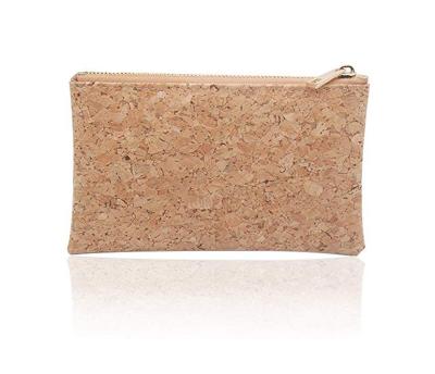 China Recyclable cosmetic bag /wood fabric zipper pouch original cork wood factory zipper pouch bag/custom cork wood fabric make up bag for sale