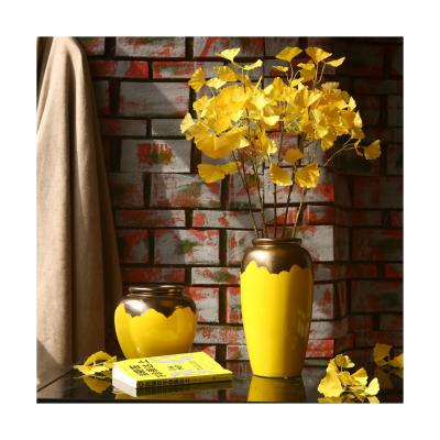 China Country Style/Factory Price Style Artificial Ginkgo Stems Hotel Mall Office Decoration Fake Leaves Elegant Rural Indoor Golden Yellow Flower Plant for sale