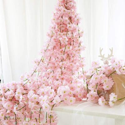 China Wedding Artificial Silk Cherry Blossom Flower Vine Cherry Blossom Flower Garland Event Concert Hanging for Spring Home Room Wedding Party Decor for sale