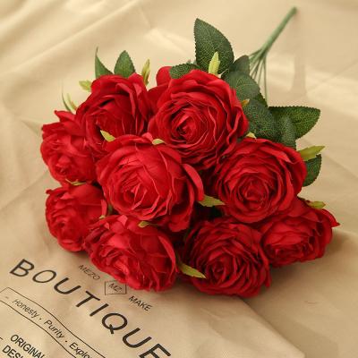 China Luxury Artificial Rose Flower Bunch Wedding Supplies Artificial Decoration Home.Restaurant.Bar.Hotel.Wedding Decoration Silk Artificial Flower 10heads for sale