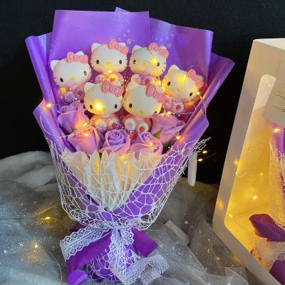 China Home.Restaurant.Bar.Hotel.Wedding Good Morning Artificial Soap Flower Bouquet Pink Kitty Bouquet With Gift Box Fake Flower Bouquet for sale