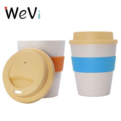 China WeVi Sustainable Eco Friendly Reusable Wheat Straw 400ml 100% Degradable Fiber Bamboo Cup With Silicone Sleeve for sale