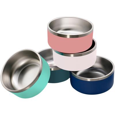 China Wholesale Viable 32 oz and 64 oz Portable Double Walled Stainless Steel Pet Bowls Hanging Food Dog Bowls for sale