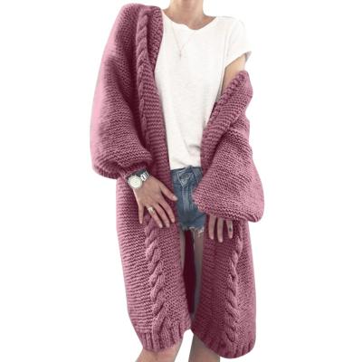 China 2020 Anti-wrinkle women's cardigan knitted sweater wool winter puff sleeve sweater solid color long knitted cardigan women long for sale