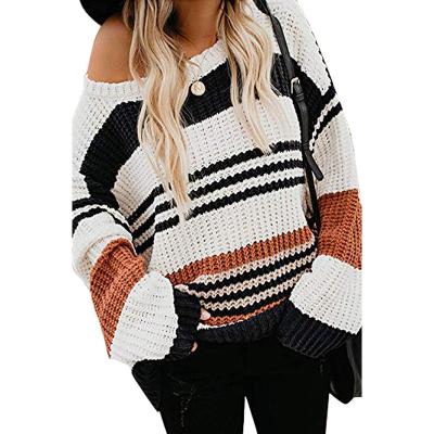 China Anti-wrinkle Europe and America new style autumn and winter sweater long sleeve sweater female manufacturer contrast striped color for sale