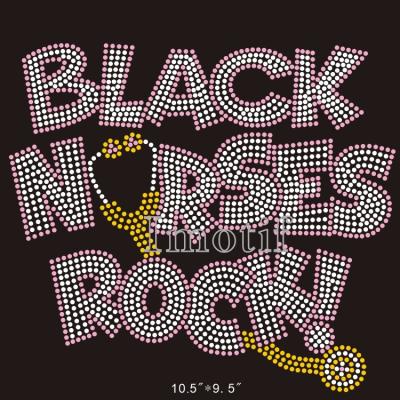 China Eco-Friendly Black Nurse Rock Iron On Hot-fix Rhinestone Bling Bling Patterns for sale