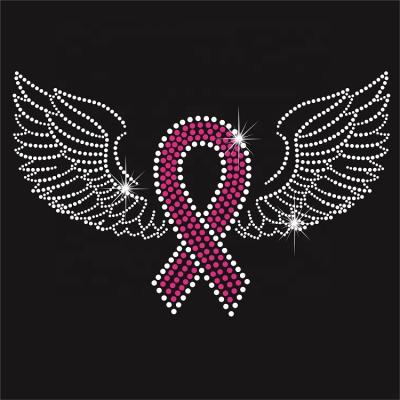 China Eco-Friendly Bling Bling Battle Pink Ribbon Rhinestone Pattern Crystal Transfer For Garment for sale