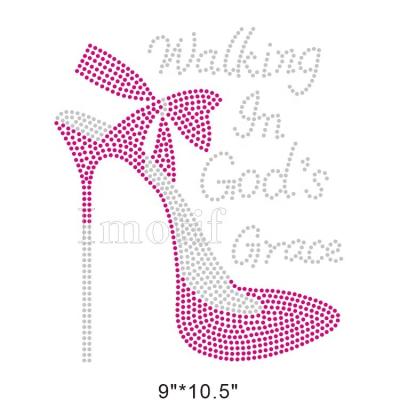 China Eco-Friendly Walk In God Grace Custome Iron On Hot-fix Rhinestone Patterns Bling Bling Wholesale for sale