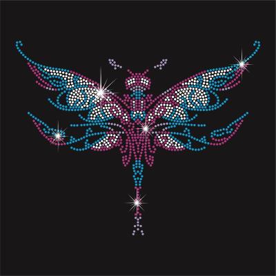 China Factory Dragonfly Rhinestone Rhinestone Eco-friendly Transfer, Hot Fix Pattern Wholesale for sale