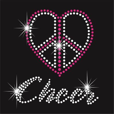 China New Eco-Friendly Design Iron On Transfers Rhinestone Peace Cheer Design Templates for sale