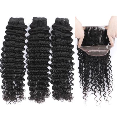 China Cheap Deep Wave Highlight 50 Inch Deep Wave Braid In Weave Braid In Indian Hair Bundles With Closure for sale