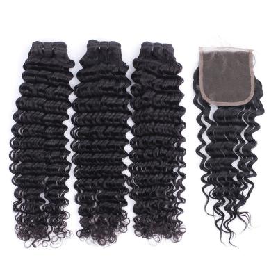 China Wholesale Deep Curly Wave 3 Hair Bundle With 13x4 13x6 Swiss Lace Headband for sale