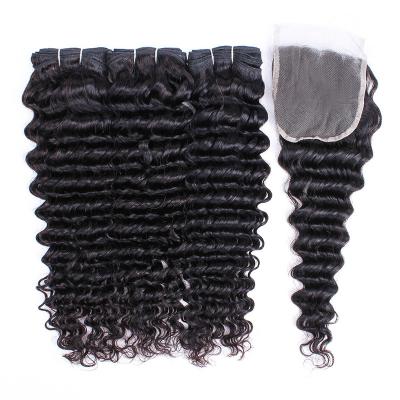 China Cheap Kinky Curly Brazilian Hair Deep Wave Hair Bundles With Closure , 10A 12A Cuticle Aligned Hair Bundle Becharm Wholesale High Quality for sale